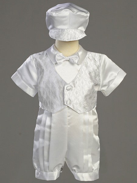 Satin Baptism Romper with Embroidered Vest for Boys