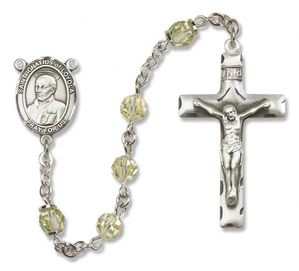 St. Ignatius of Loyola Sterling Silver Heirloom Rosary Squared Crucifix