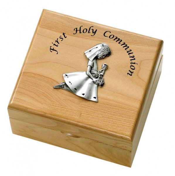 First Communion Girl's Maple Wood Keepsake Box