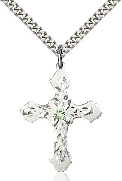 Floral and Petal Cross Pendant with Birthstone Options