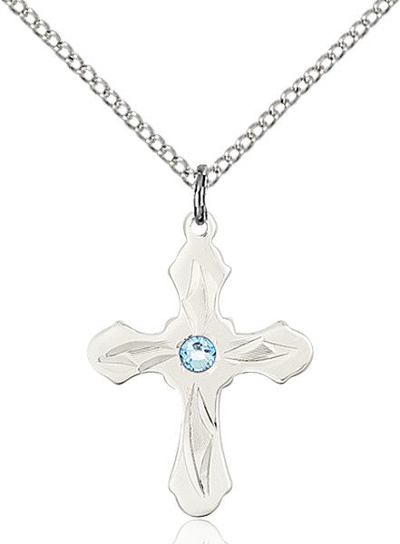 Cross Pendant with Pointed Etching Birthstone Options for Youth