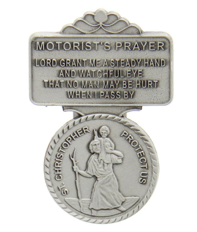 St. Christopher Motorist's Prayer Visor Clip, Pewter - 2 1/4'H