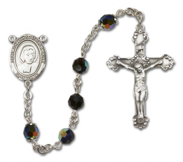 St. John Baptist de la Salle Sterling Silver Heirloom Rosary Fancy Crucifix