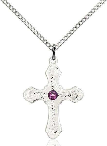 Cross Pendant with Dotted Etching with Birthstone Options for Youth