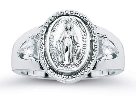 Crystal Miraculous Medal Ring Sterling Silver for Women