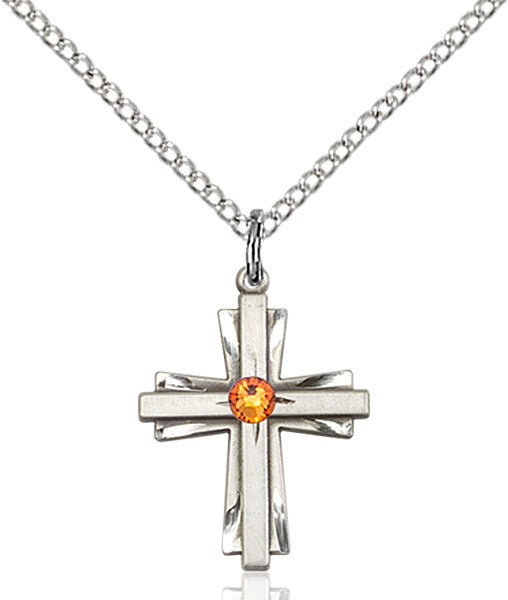 Etched Cross Pendant with Birthstone Options for Youth