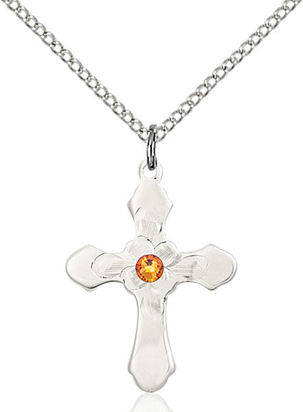 Floral Center Youth Cross Pendant with Birthstone Options