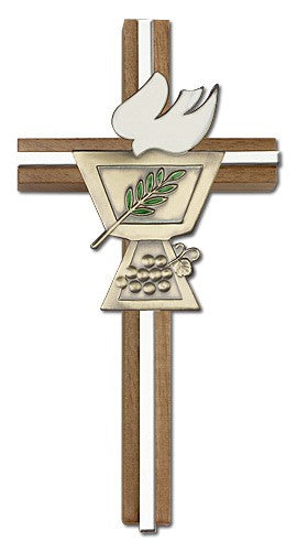 Confirmation Chalice and Dove Wall Cross in Walnut Wood with Metal Inlay 6'