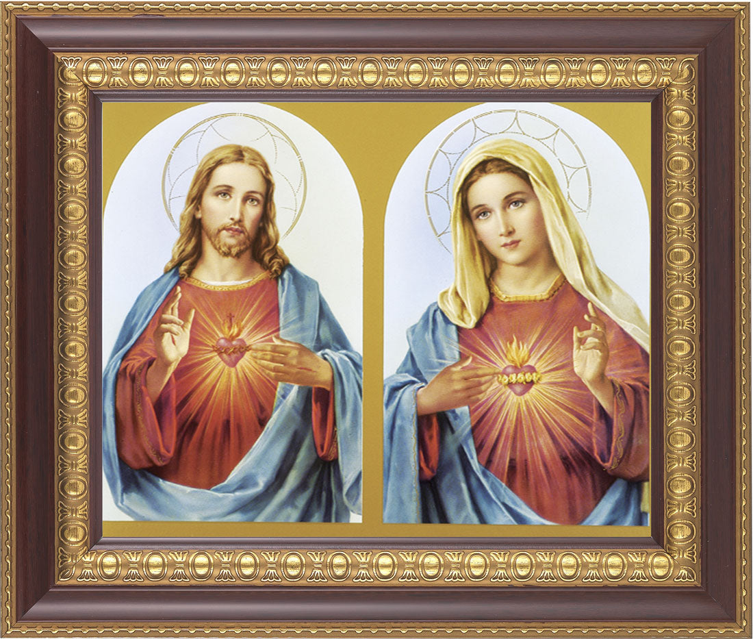 Sacred Heart and Immaculate Heart 8x10 Framed Print Under Glass