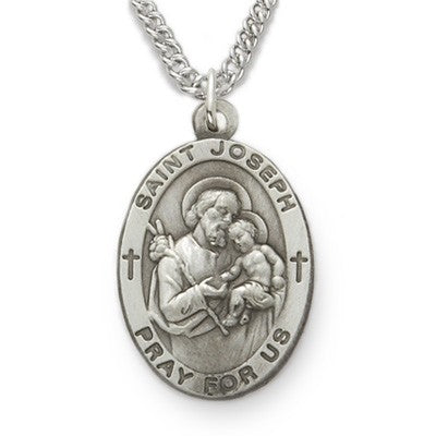 Oval St. Joseph Sterling Silver Pendant for Men