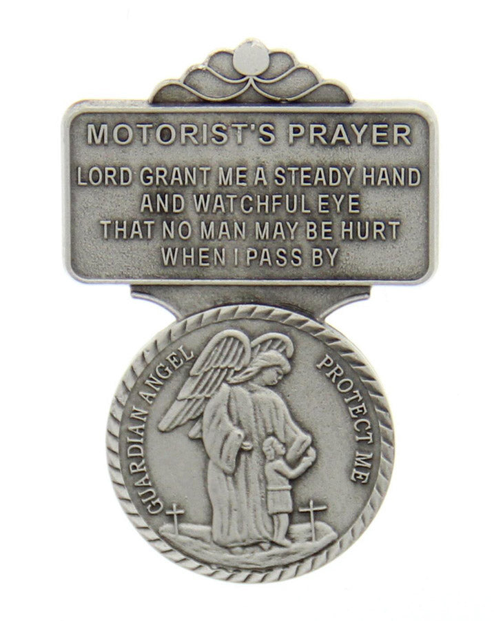 Guardian Angel Motorist's Prayer Visor Clip, Pewter - 2 1/4'H