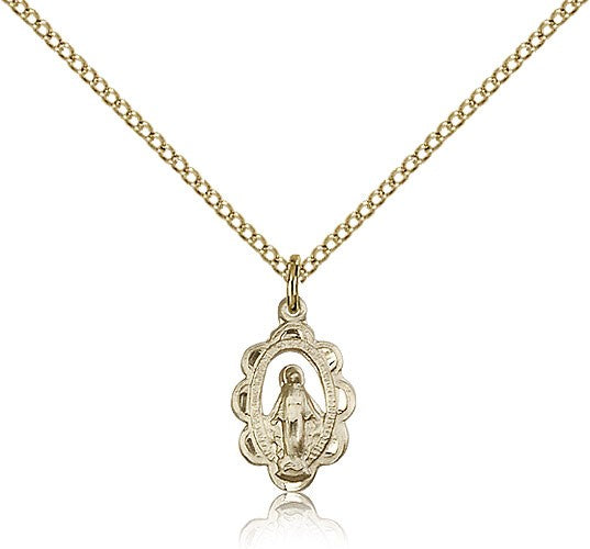Open-Cut Miraculous Medal Necklace with Scalloped Border