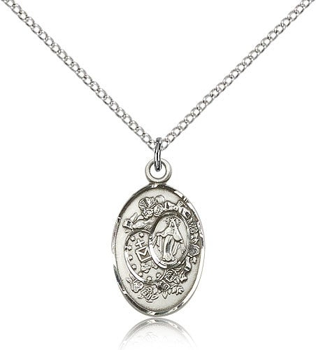 Miraculous Medal with Roses - Double Sided Design | Sterling Silver & Gold