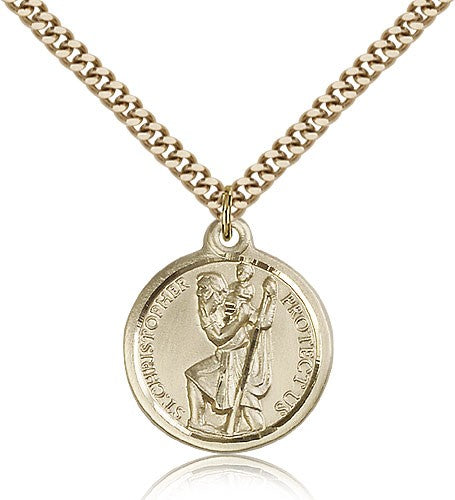 Textured Border St. Christopher Necklace - Nickel Size