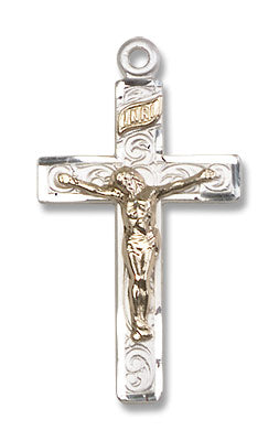 Women's Swirl Textured Crucifix Pendant Two-Tone