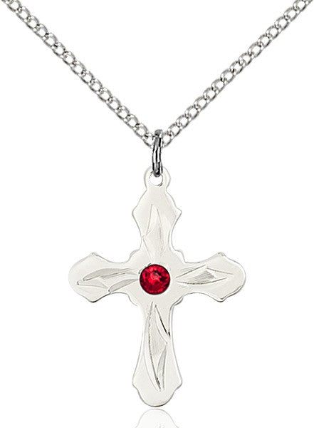 Cross Pendant with Pointed Etching Birthstone Options for Youth