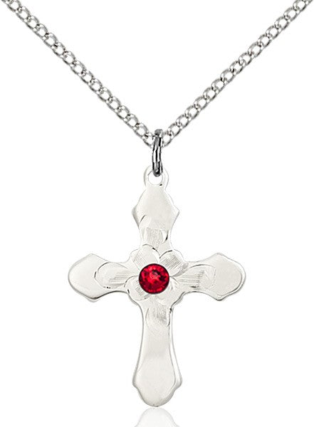 Floral Center Youth Cross Pendant with Birthstone Options
