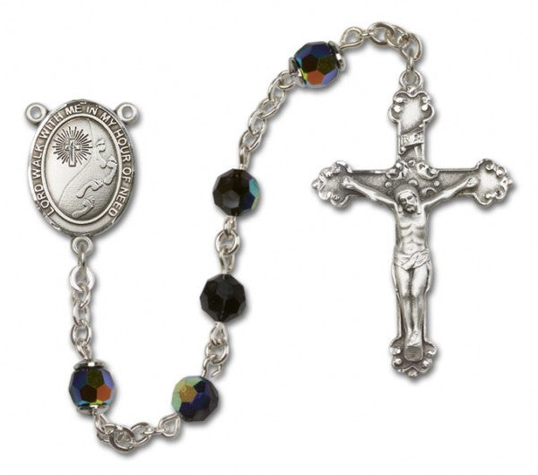 Footprints Cross Sterling Silver Heirloom Rosary Fancy Crucifix