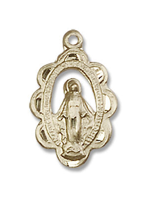 Open-Cut Miraculous Medal Necklace with Scalloped Border