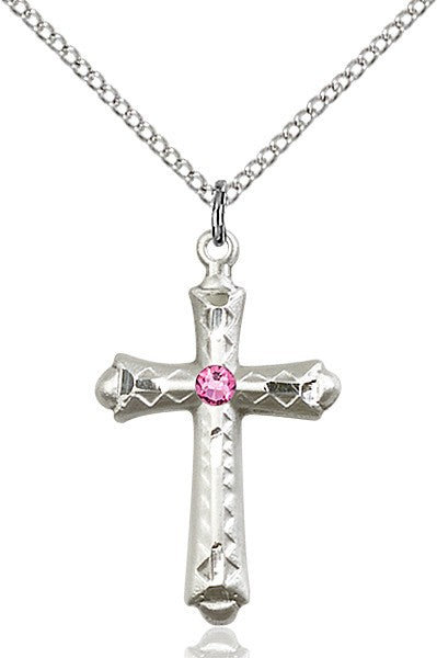 Matte Cross Pendant with Diamond Etching Birthstone Options
