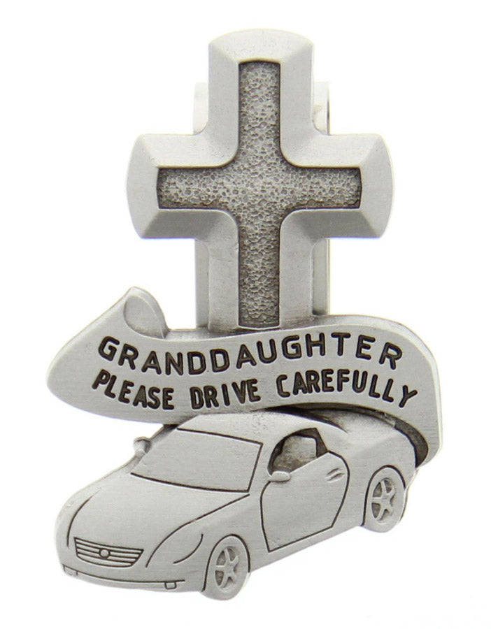 Granddaughter Please Drive Carefully Visor Clip, Pewter - 2 1/2'H