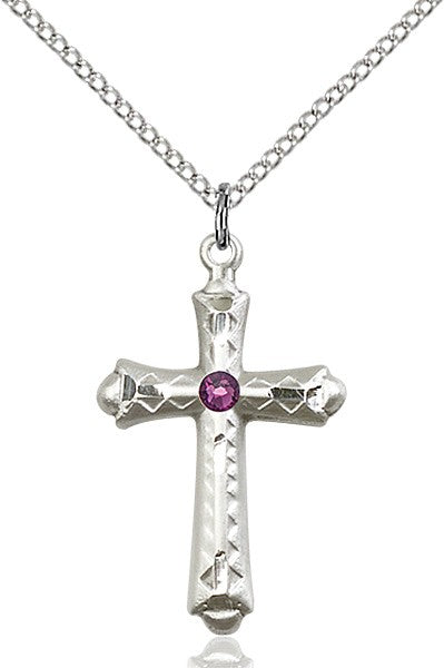 Matte Cross Pendant with Diamond Etching Birthstone Options