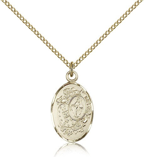 Miraculous Medal with Roses - Double Sided Design | Sterling Silver & Gold