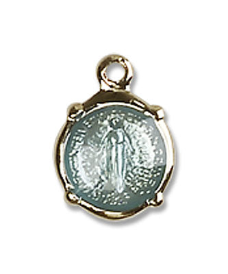 Charm Miraculous Medal Necklace with Blue Enamel