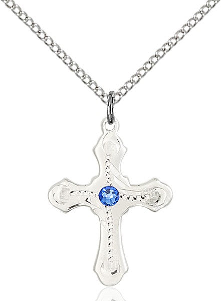 Cross Pendant with Dotted Etching with Birthstone Options for Youth