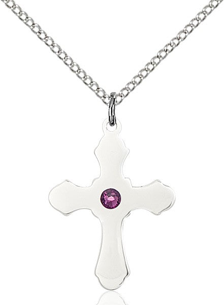 Medium High Polished Soft Edge Cross Pendant with Birthstone Options