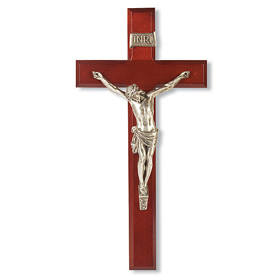 Dark Cherry Crucifix with Silver-tone Corpus - 12 inch
