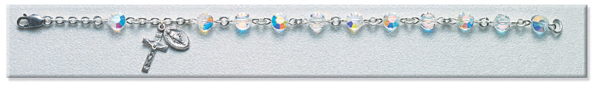 Rosary Bracelet - Sterling Silver with 6mm Semi-Flat Crystal Swarovski Beads