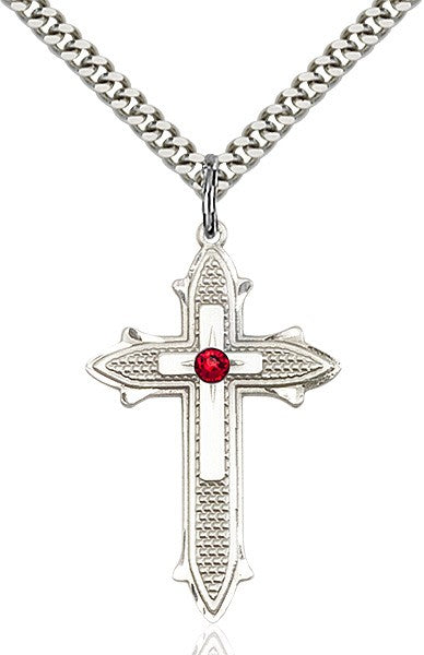 Large Textured Cross Pendant with 3mm Swarovski bead Birthstone Option for Women
