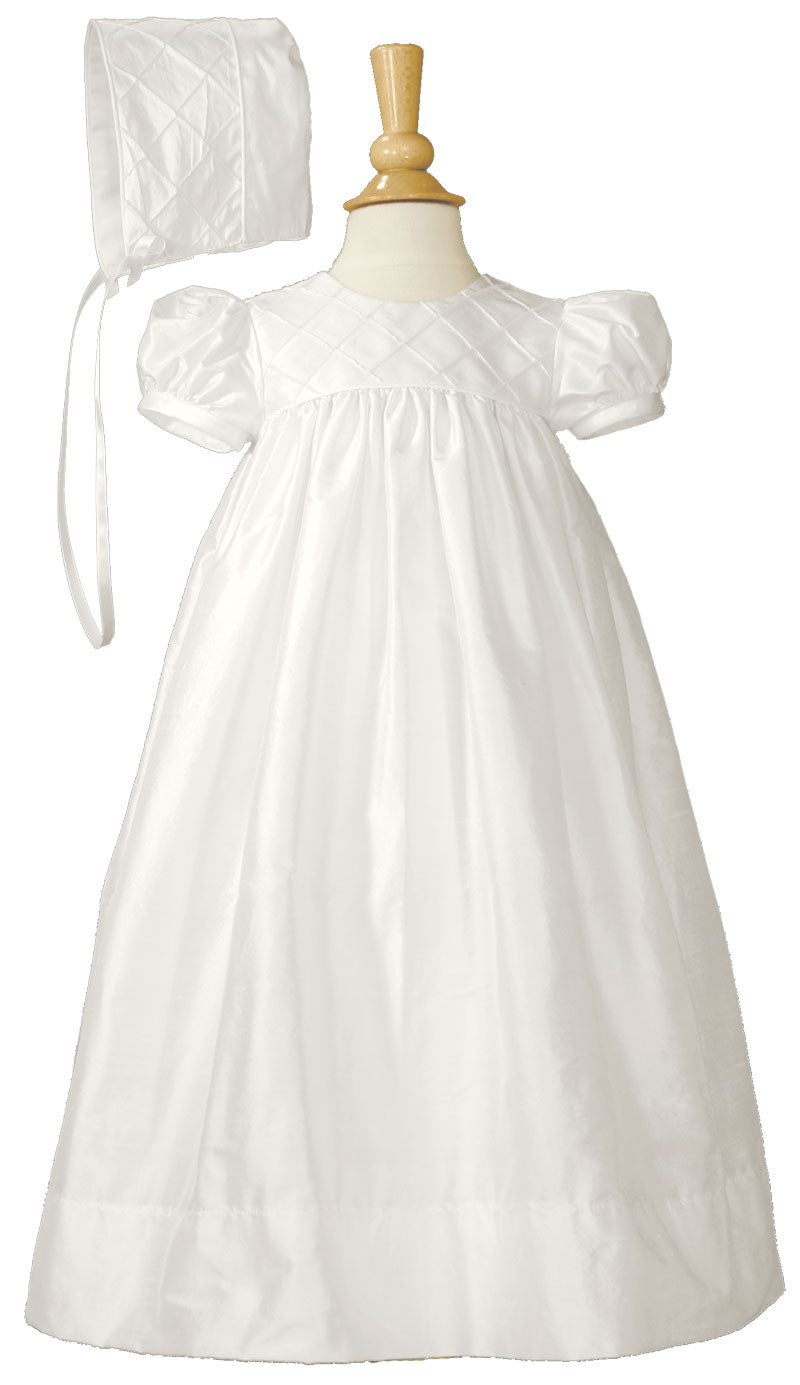 Silk Dupioni Christening Gown with Lattice Bodice