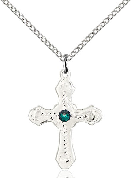 Cross Pendant with Dotted Etching with Birthstone Options for Youth
