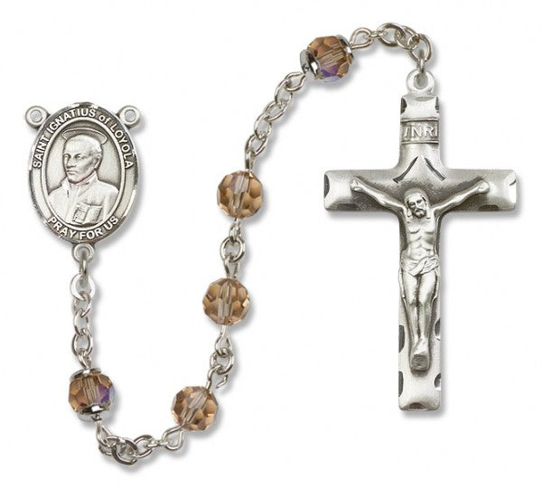 St. Ignatius of Loyola Sterling Silver Heirloom Rosary Squared Crucifix