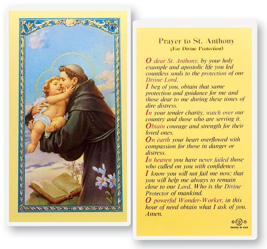 St. Anthony, Divine Protection Laminated Prayer Card