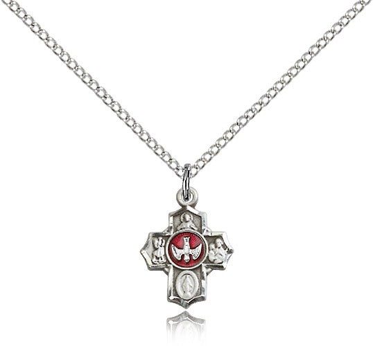 5 Way with Red Center Petite Charm Medal Necklace