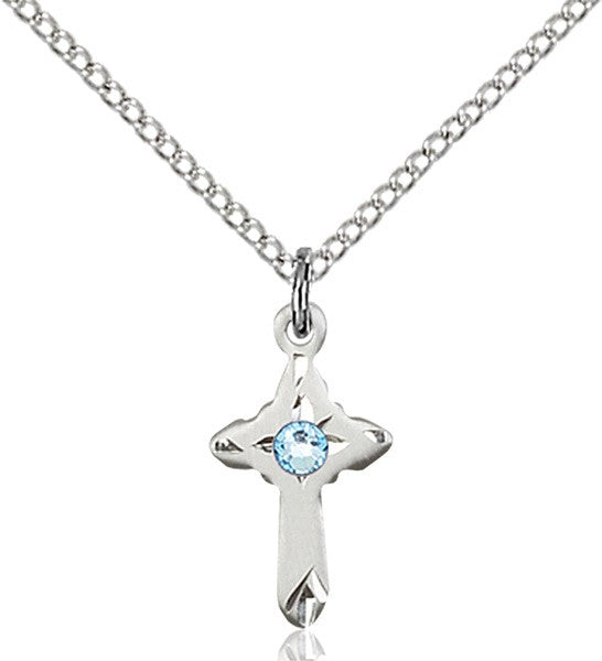 Child's Pointed Edge Cross Pendant with Birthstone Options