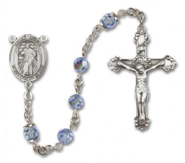 Divine Mercy Sterling Silver Heirloom Rosary Fancy Crucifix