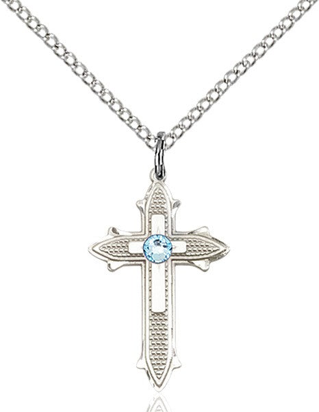 Polished and Textured Cross Pendant with Birthstone Options