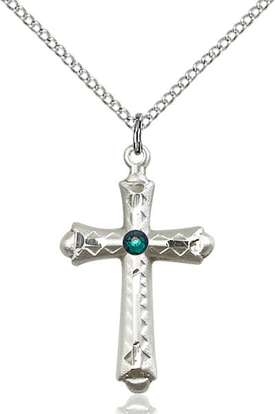 Matte Cross Pendant with Diamond Etching Birthstone Options