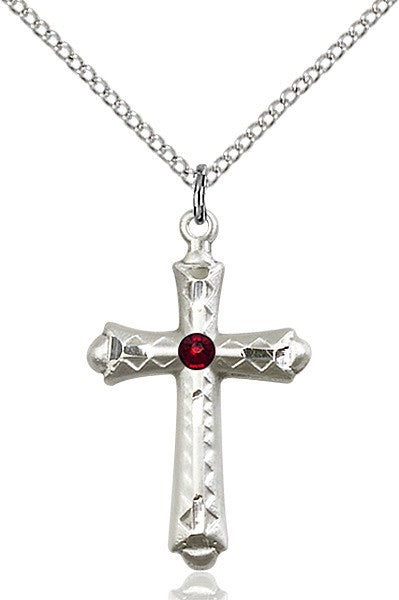 Matte Cross Pendant with Diamond Etching Birthstone Options