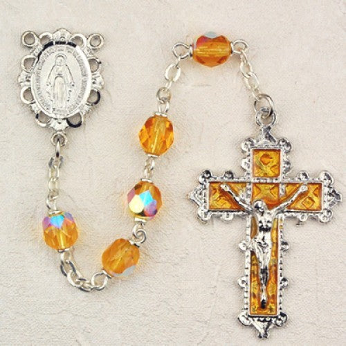November Birthstone Rosary (Topaz) - Rhodium Plated