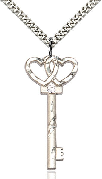 Larger Double Hearts Key Pendant with Birthstone