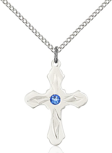 Cross Pendant with Pointed Etching Birthstone Options for Youth
