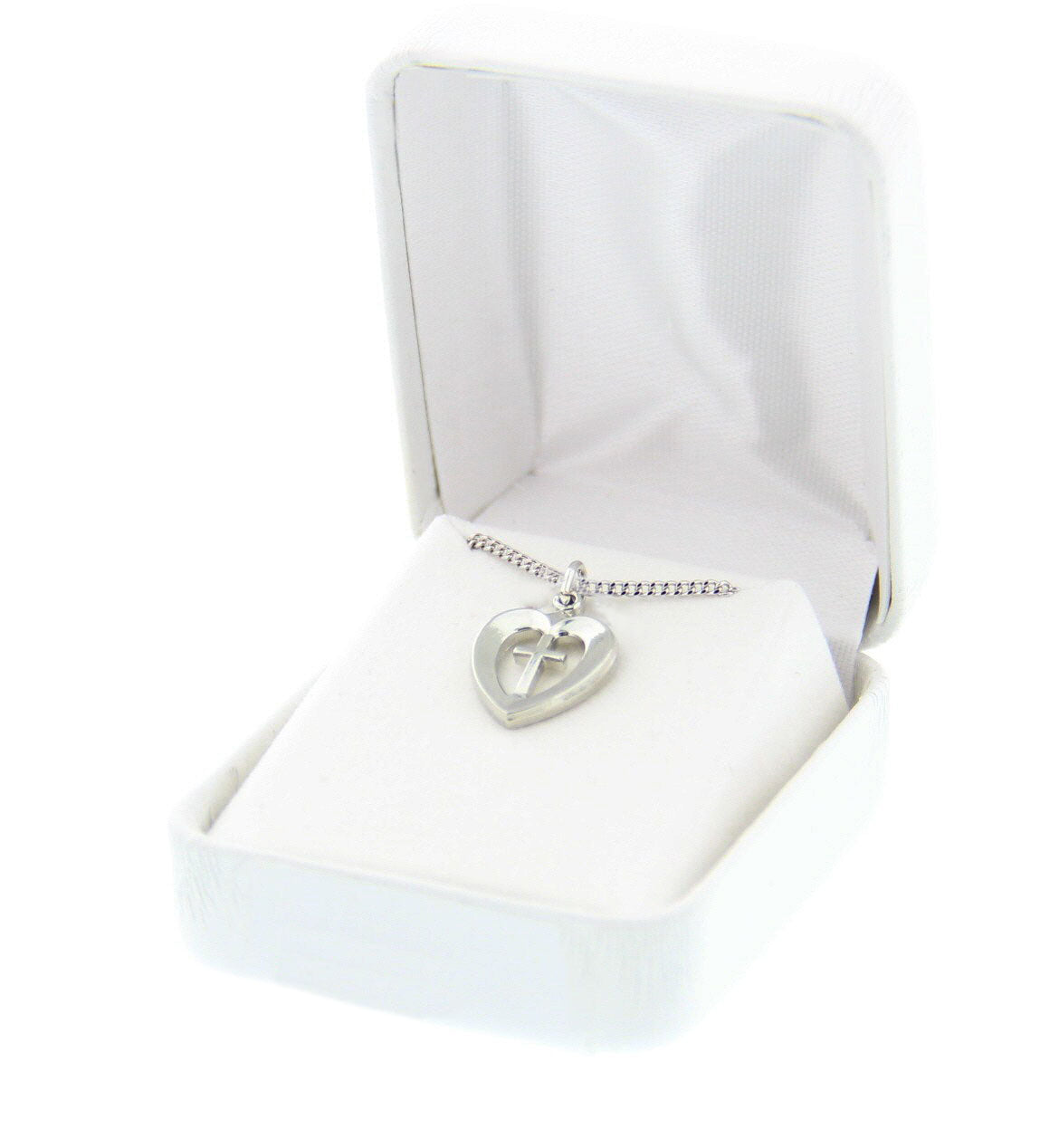 Heart and Cross Pendant - Rhodium Plated