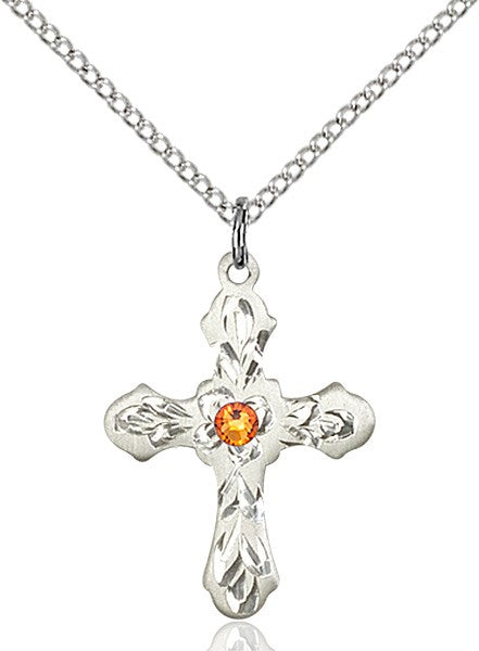 Medium Floral and Petal Cross Pendant with Birthstone Options