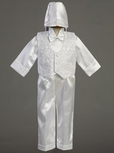 Embroidered Baptism Vest and Satin Pants for Boys
