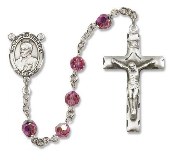 St. Ignatius of Loyola Sterling Silver Heirloom Rosary Squared Crucifix